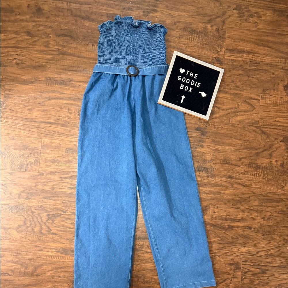 Blue Strapless Denim Jumpsuit